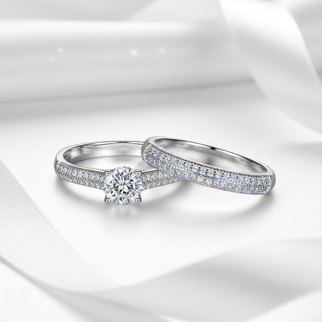 Round Cut Diamond Option White Gold Half Eternity Engagement Set-Black Diamonds New York