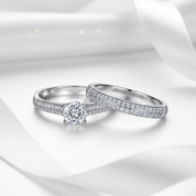 Round Cut Diamond Option White Gold Half Eternity Engagement Set-Black Diamonds New York