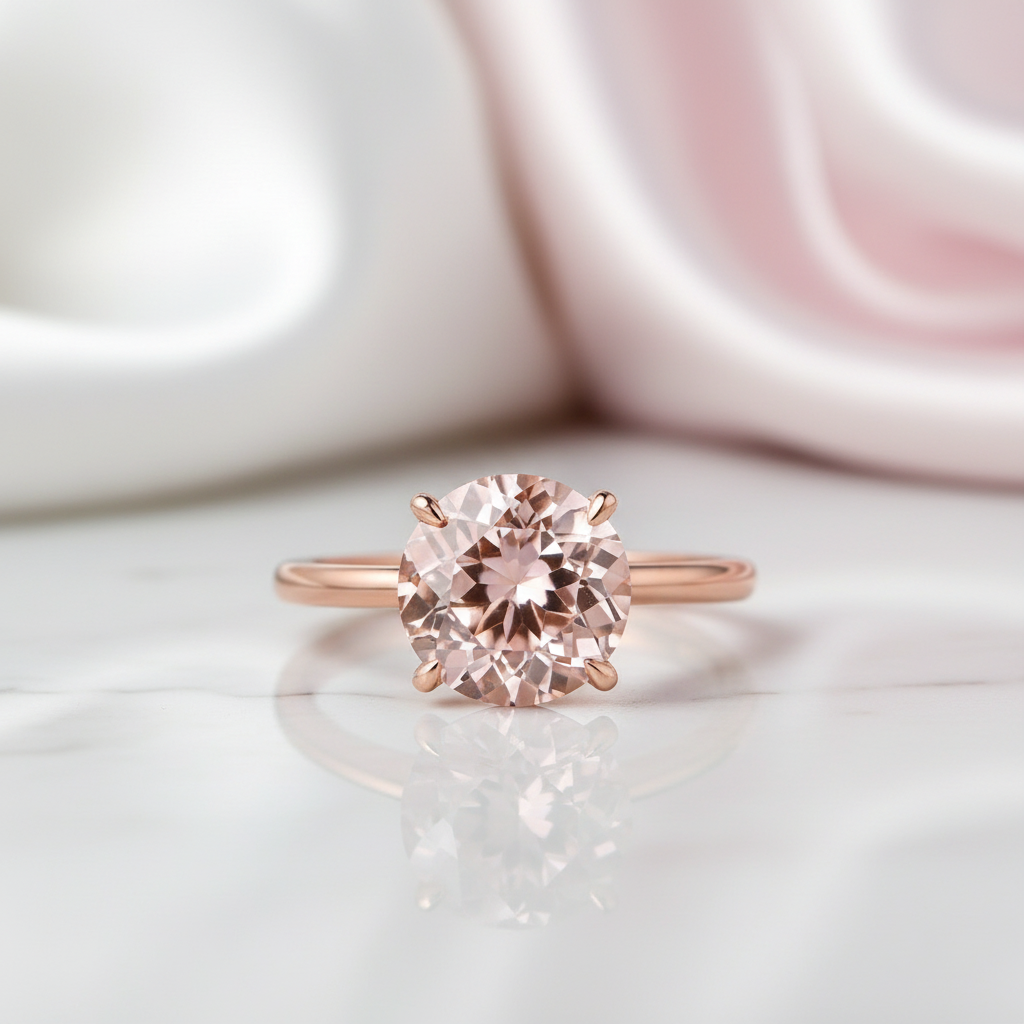 Round Cut Morganite Pink Engagement Ring-Black Diamonds New York