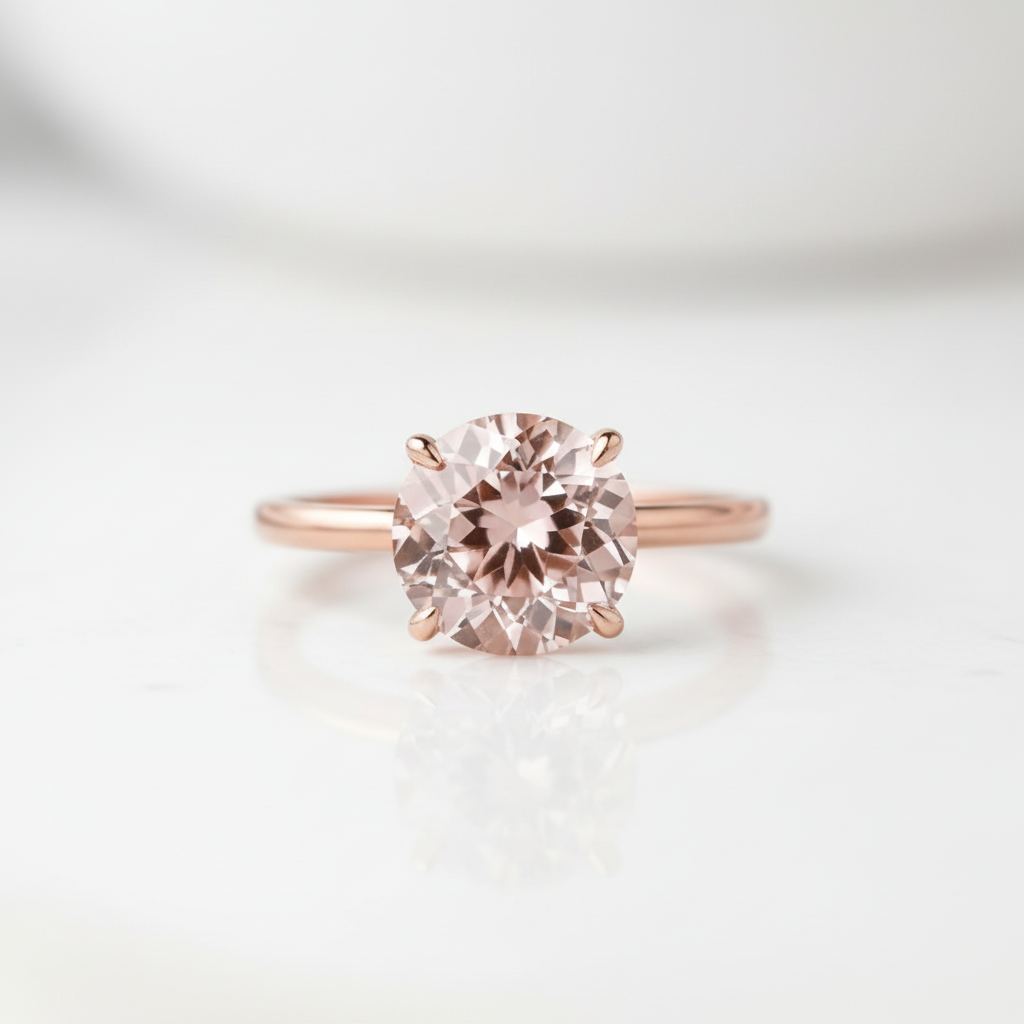 Round Cut Morganite Pink Engagement Ring-Black Diamonds New York