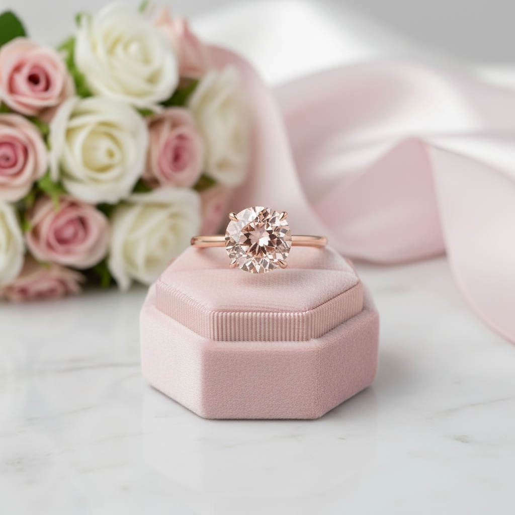 Round Cut Morganite Pink Engagement Ring-Black Diamonds New York