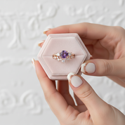 Round Cut Purple Amethyst Crown Engagement Ring Set-Black Diamonds New York