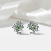 Round cut Natural Green Moss Agate Plant Inspired Anniversary Earrings-Black Diamonds New York
