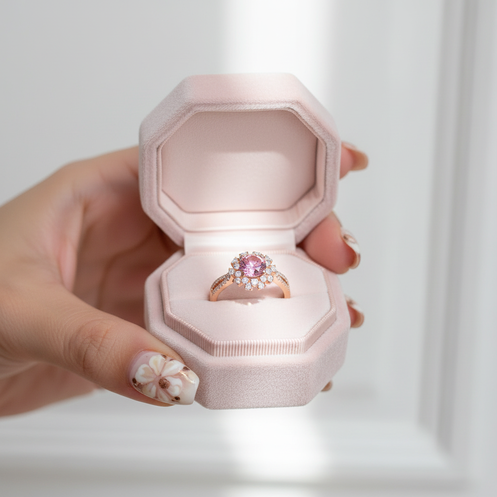 Round Cut Pink Diamond Option Halo Rose Gold Engagement Ring-Black Diamonds New York