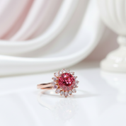 Round Cut Red Diamond Option Flower Halo Engagement Ring-Black Diamonds New York
