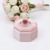 Round Cut Red Diamond Option Flower Halo Engagement Ring-Black Diamonds New York