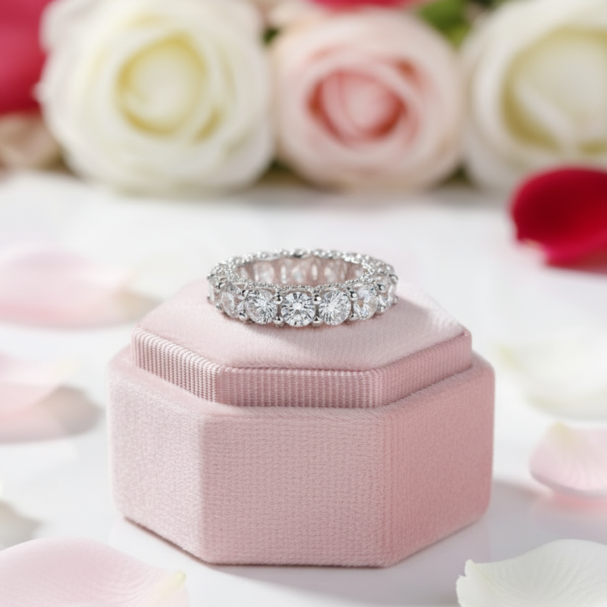 Round Cut Simulated Diamond Option Wedding Band In White Gold-Black Diamonds New York