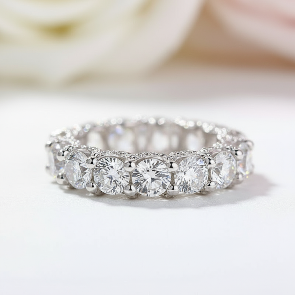 Round Cut Simulated Diamond Wedding Band In White Gold-Black Diamonds New York