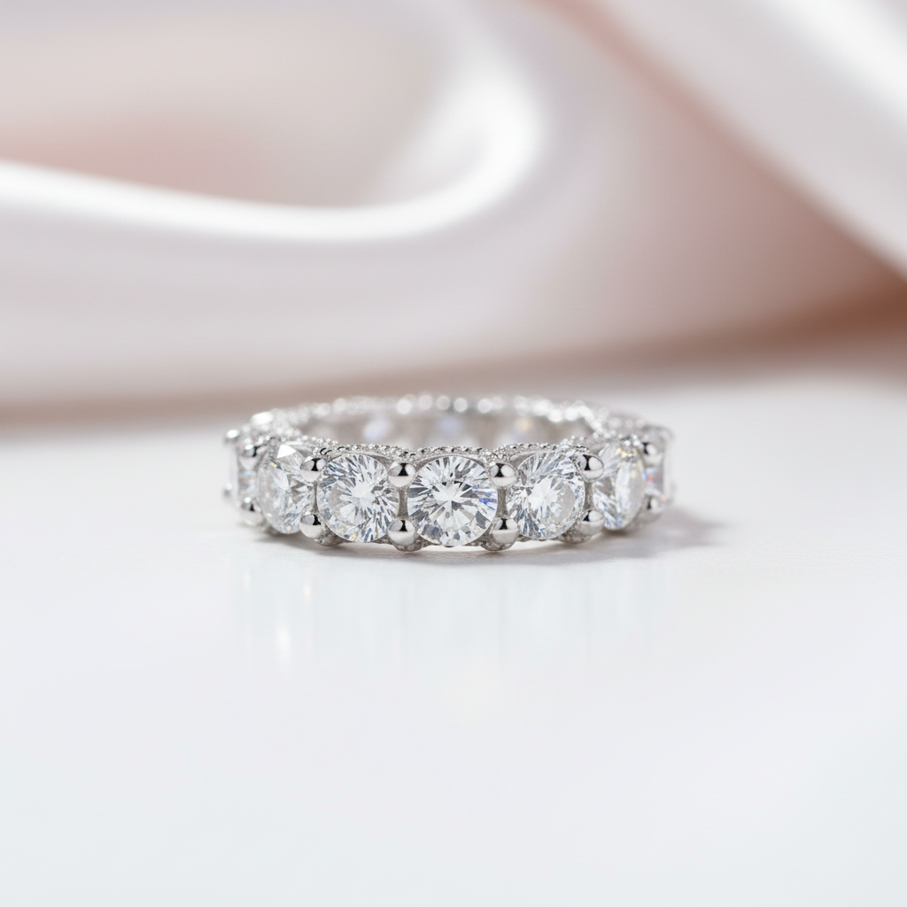 Round Cut Simulated Diamond Option Wedding Band In White Gold-Black Diamonds New York