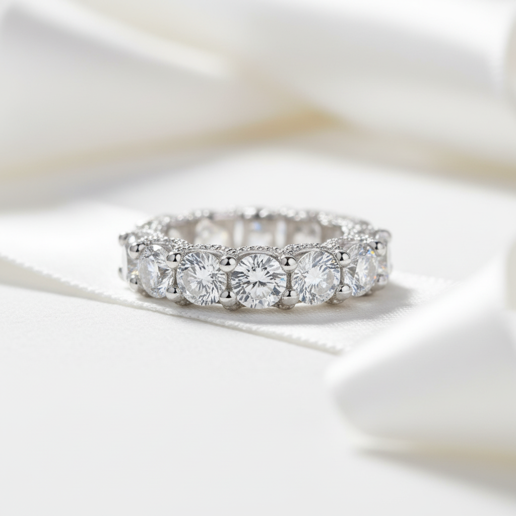Round Cut Simulated Diamond Option Wedding Band In White Gold-Black Diamonds New York