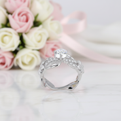 Round Cut Diamond Option Flower Decorative Engagement Ring-Black Diamonds New York