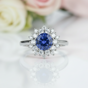Round Cut Tanzanite 4 Prong Engagement Ring-Black Diamonds New York