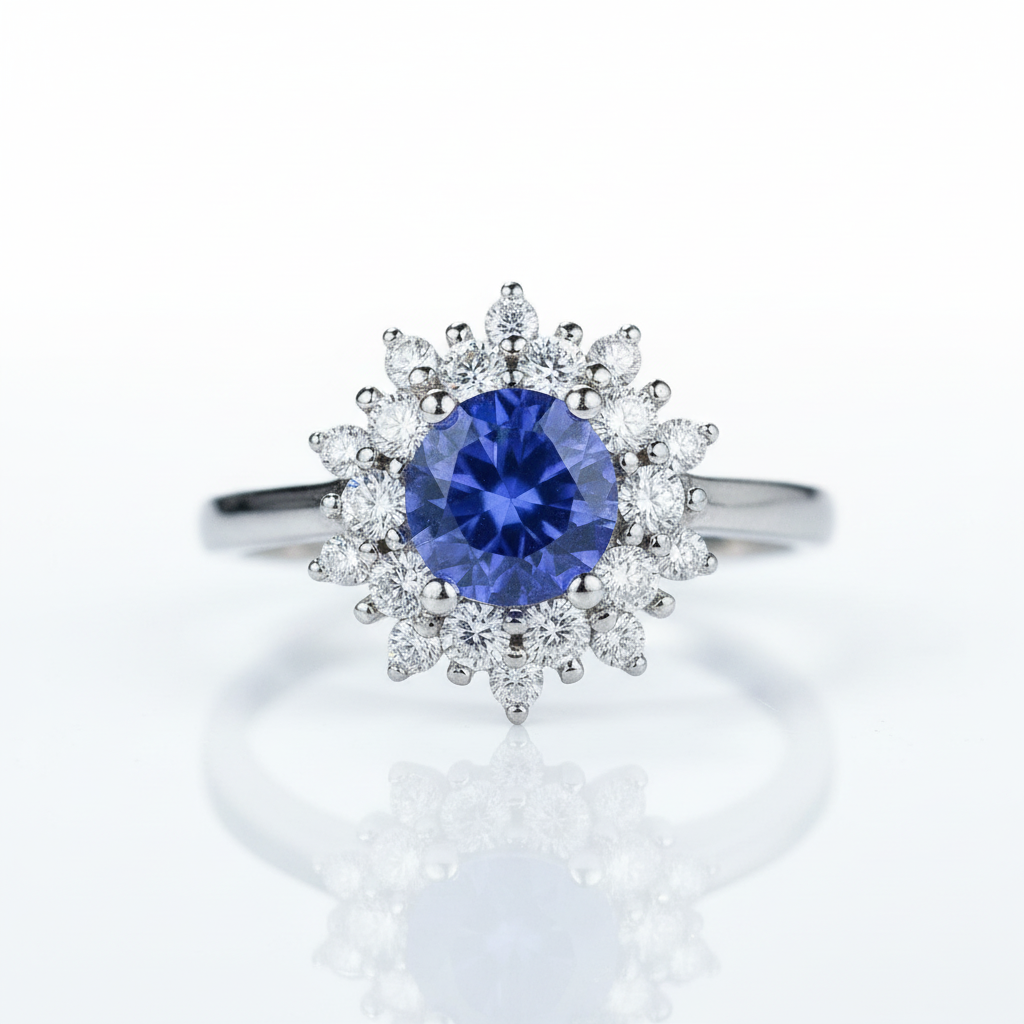 Round Cut Tanzanite 4 Prong Engagement Ring-Black Diamonds New York
