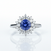 Round Cut Tanzanite 4 Prong Engagement Ring-Black Diamonds New York