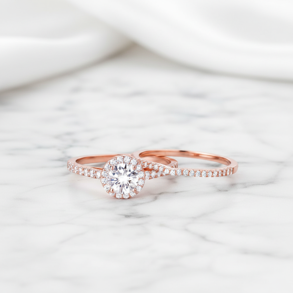 Round Cut Diamond Option Ring Set in Rose Gold-Black Diamonds New York