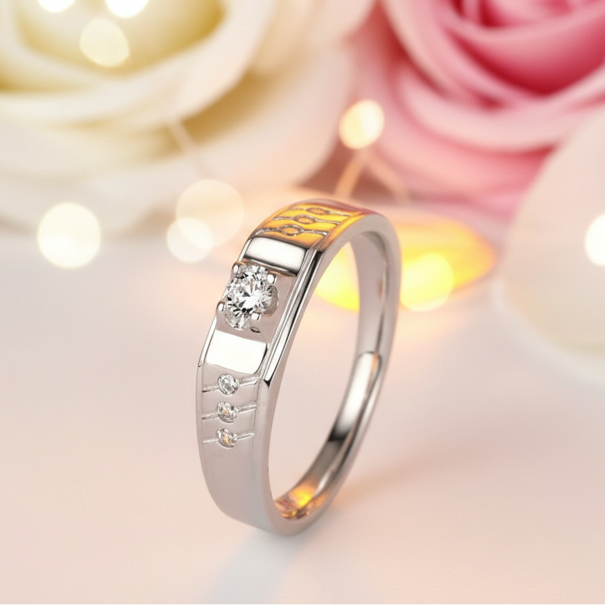 Round Cut White Sapphire Men's Wedding Ring-Black Diamonds New York