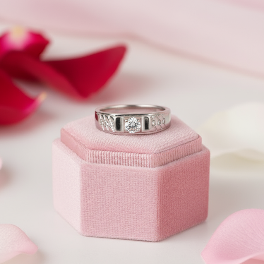 Round Cut White Sapphire Men's Wedding Ring-Black Diamonds New York