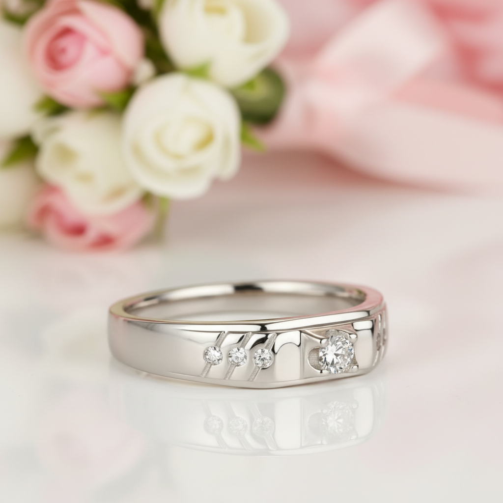 Round Cut White Sapphire Men's Wedding Ring-Black Diamonds New York