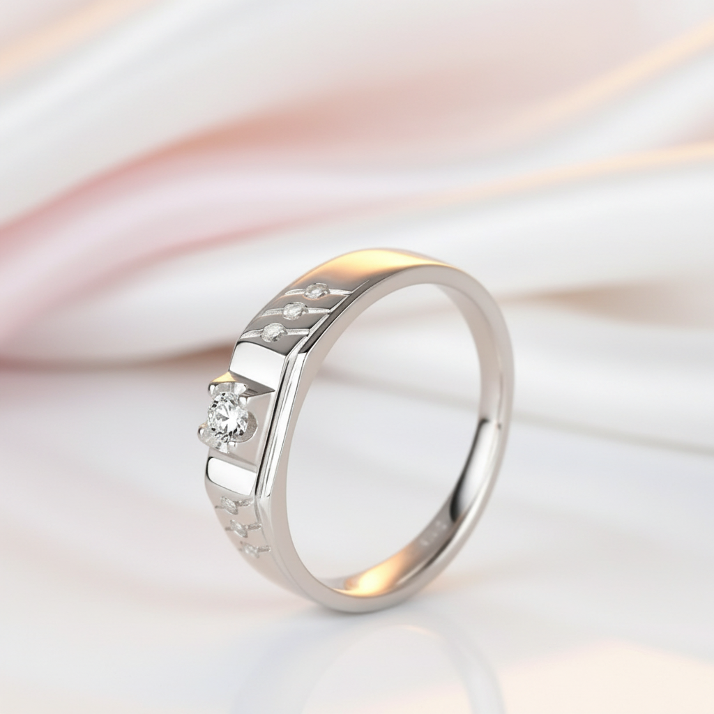 Round Cut White Sapphire Men's Wedding Ring-Black Diamonds New York