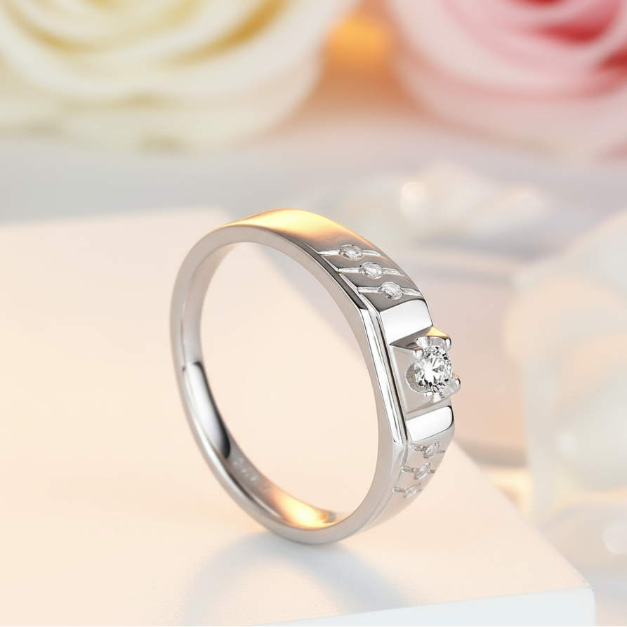 Round Cut White Sapphire Men's Wedding Ring-Black Diamonds New York