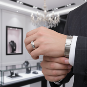 Round Cut White Sapphire Men's Wedding Ring-Black Diamonds New York