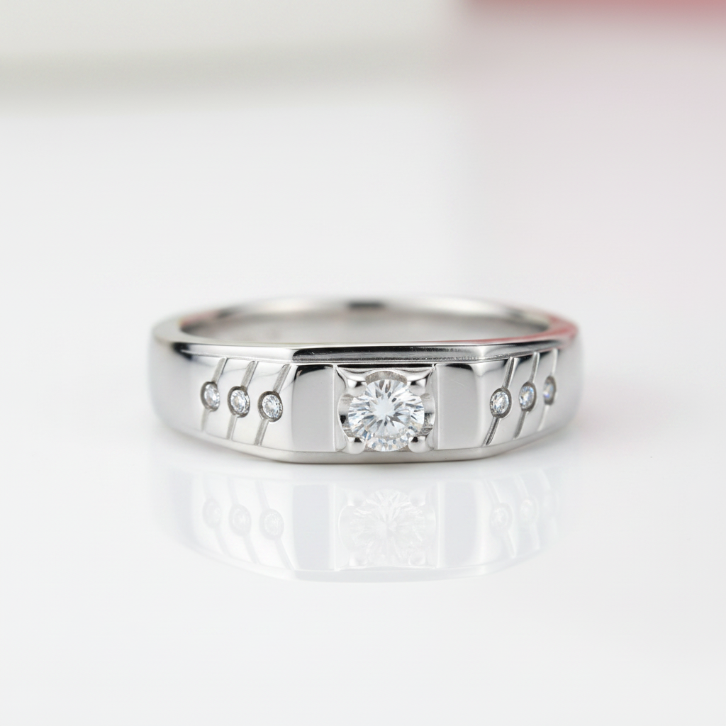 Round Cut White Sapphire Men's Wedding Ring-Black Diamonds New York