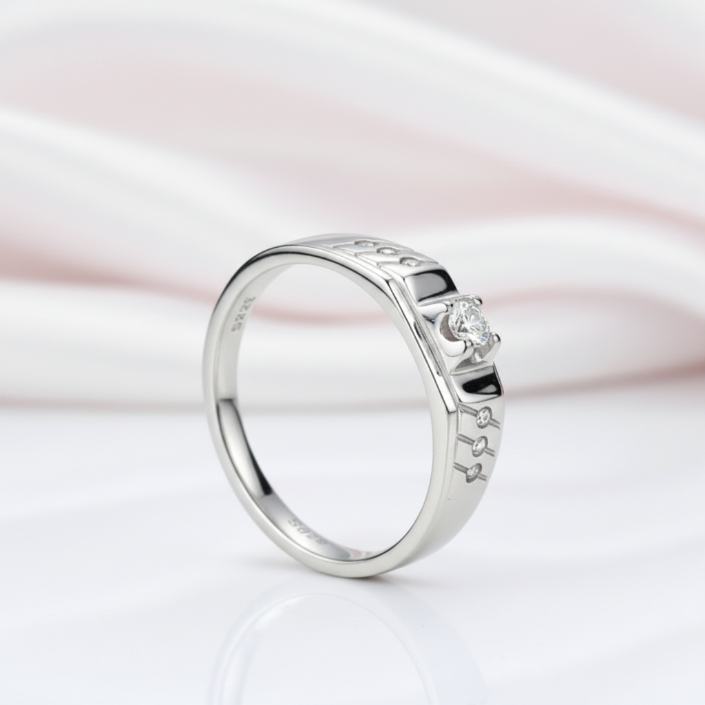 Round Cut White Sapphire Men's Wedding Ring-Black Diamonds New York