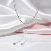 Round Diamond Double Layered Necklace with Heart Pendant-Black Diamonds New York
