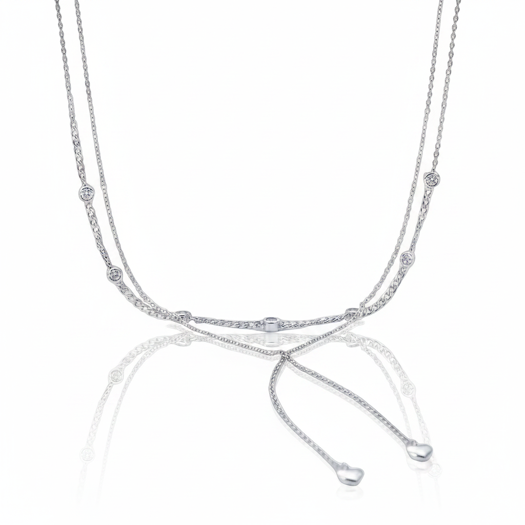 Round Diamond Option Double Layered Necklace with Heart Pendant-Black Diamonds New York