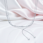 Round Diamond Option Double Layered Necklace with Heart Pendant-Black Diamonds New York