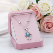 Round Diamond Hamsa Pendant Necklace with Cross-Black Diamonds New York