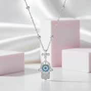 Round Diamond Hamsa Pendant Necklace with Cross-Black Diamonds New York