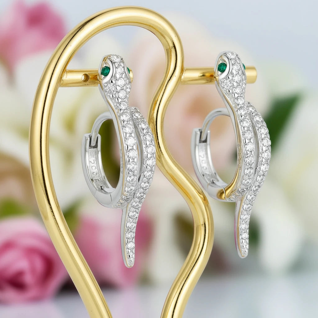 Round Diamond Snake Earrings-Black Diamonds New York