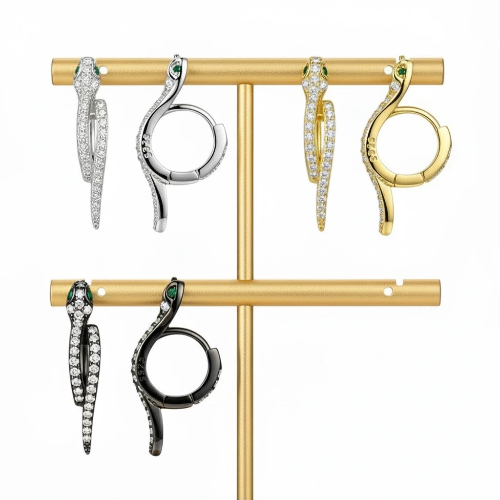 Round Diamond Snake Earrings-Black Diamonds New York