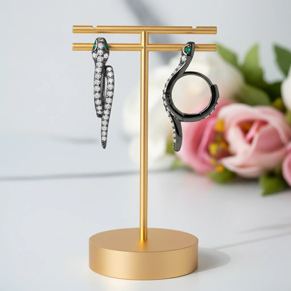 Round Diamond Snake Earrings-Black Diamonds New York