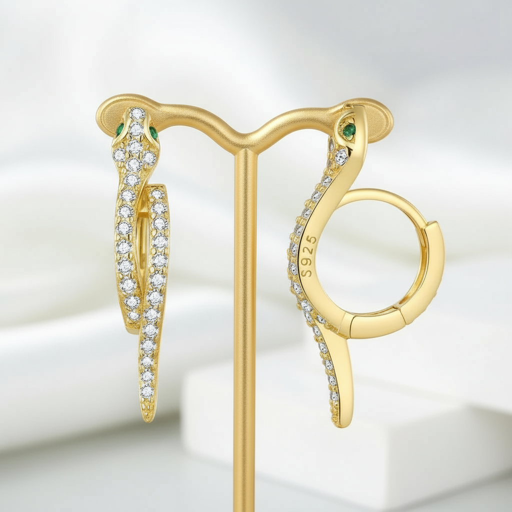 Round Diamond Snake Earrings-Black Diamonds New York