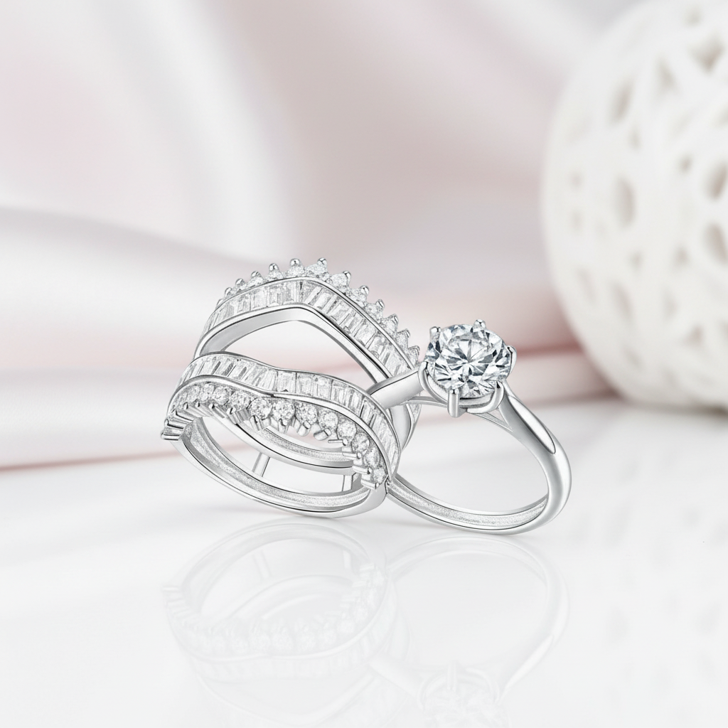 Round and Emerald Cut Diamond Option Engagement Insert Ring Set-Black Diamonds New York