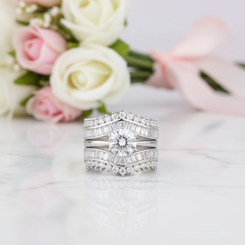 Round and Emerald Cut Diamond Option Engagement Insert Ring Set-Black Diamonds New York