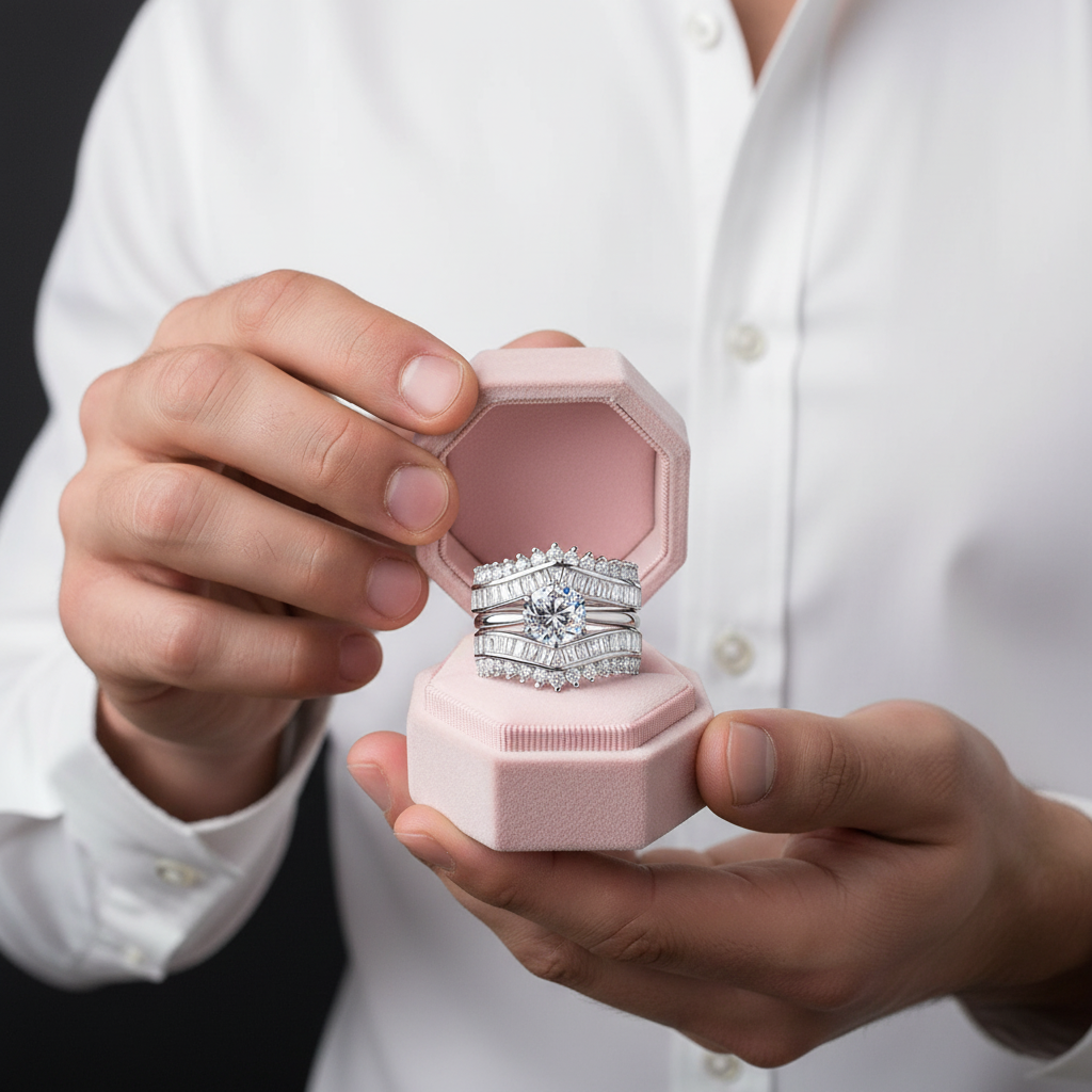 Round and Emerald Cut Diamond Option Engagement Insert Ring Set-Black Diamonds New York