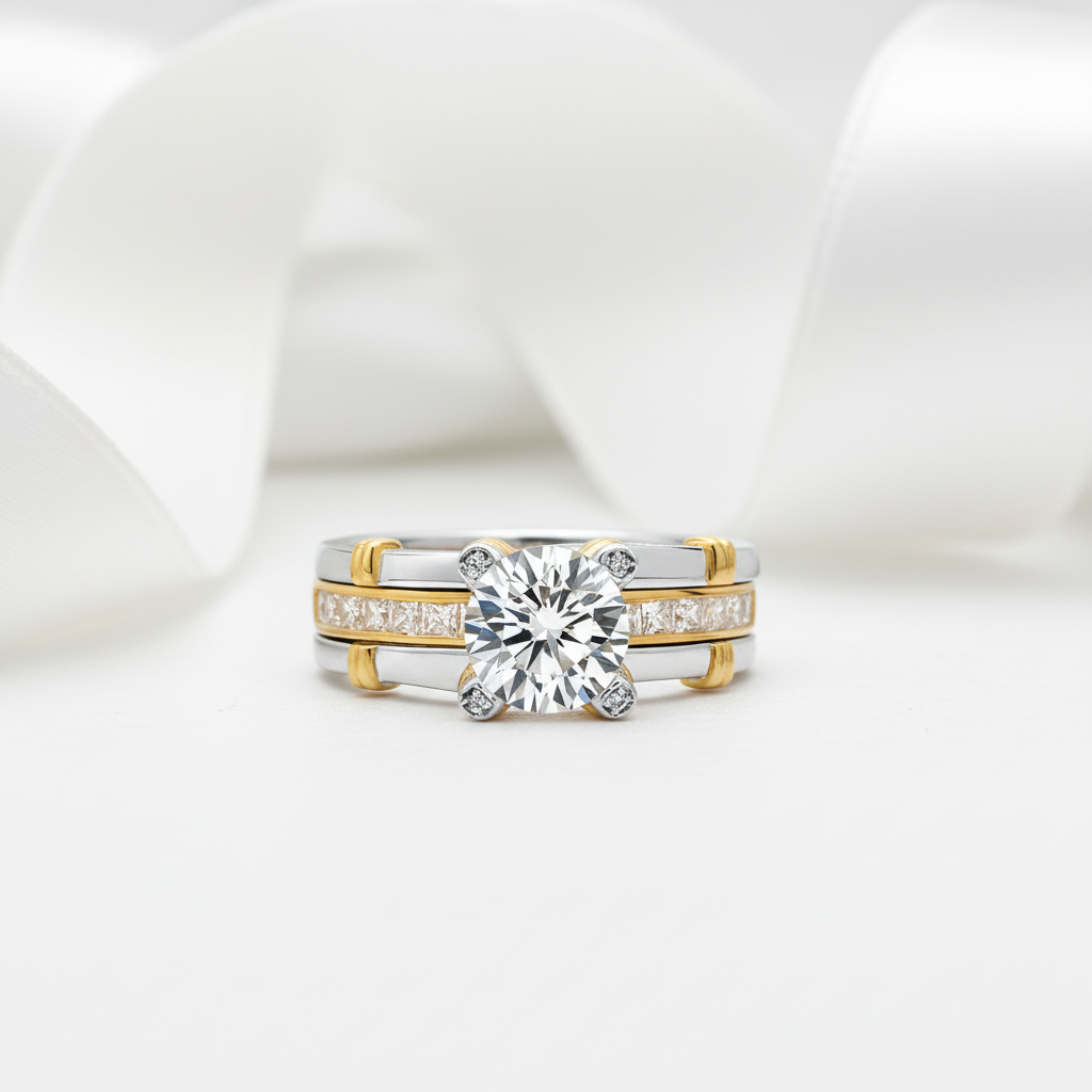Round Diamond Option Two-Tone Ring Set-Black Diamonds New York