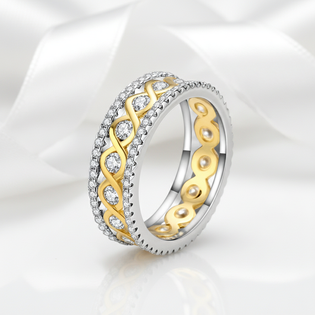 Round Diamond Option Two-Tone Infinity Ring-Black Diamonds New York