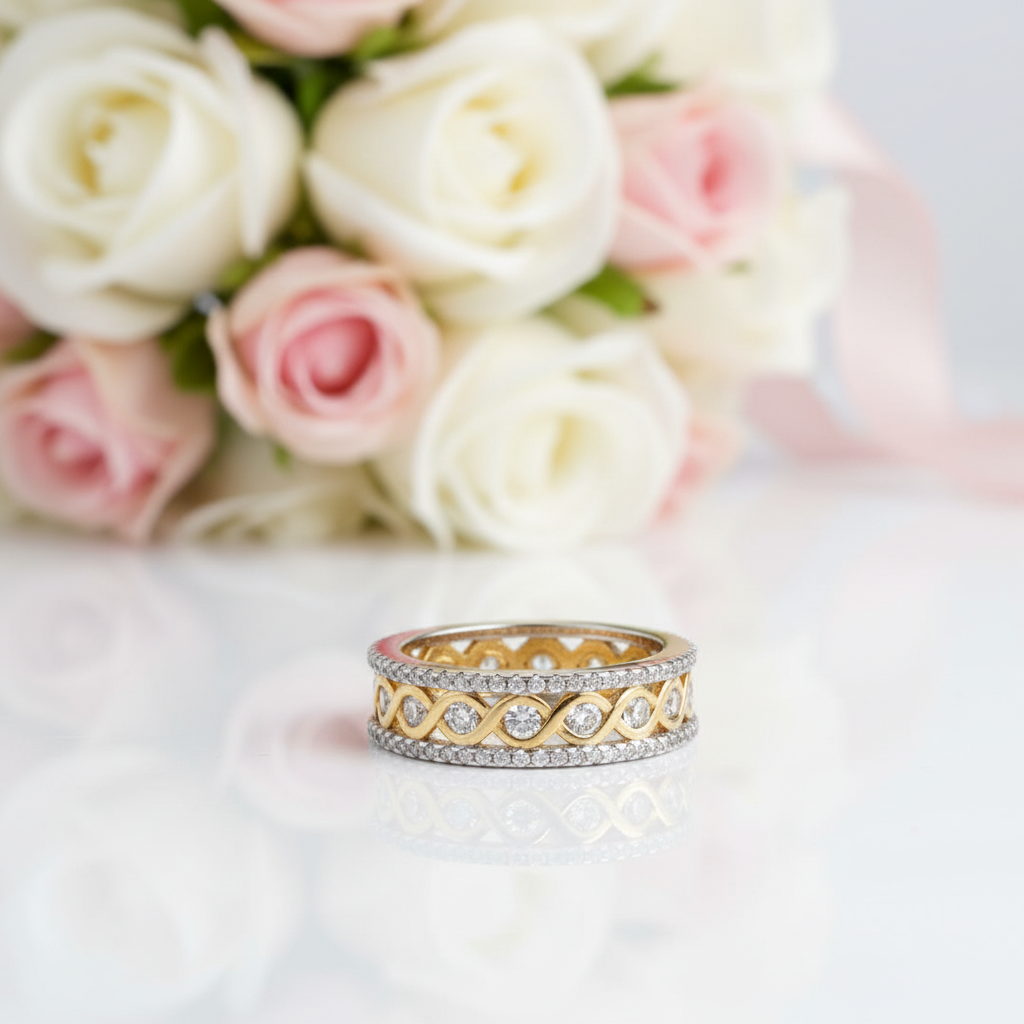 Round Diamond Option Two-Tone Infinity Ring-Black Diamonds New York