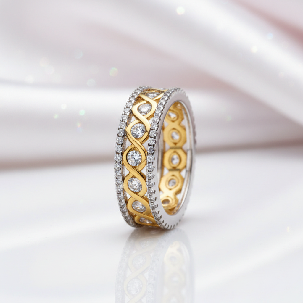 Round Diamond Option Two-Tone Infinity Ring-Black Diamonds New York