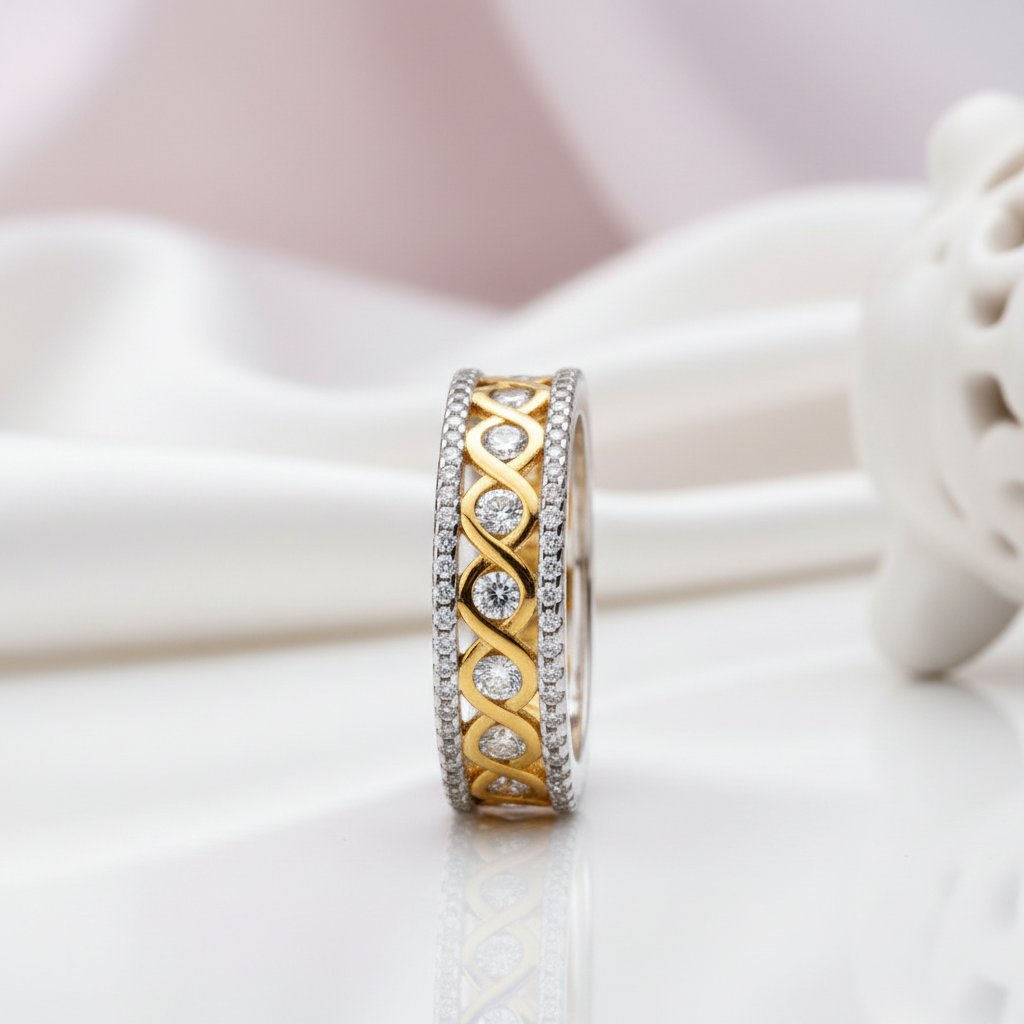 Round Diamond Option Two-Tone Infinity Ring-Black Diamonds New York