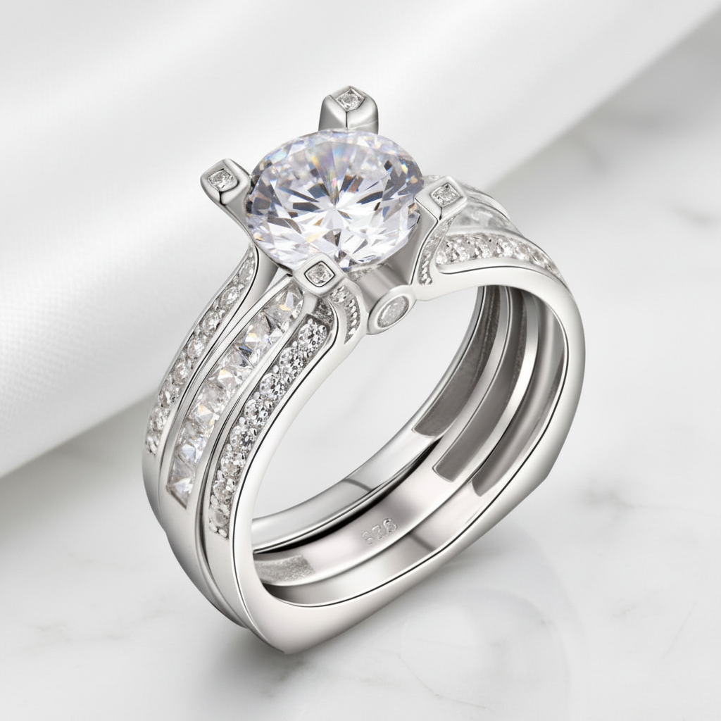 2.0 Ct Round Diamond Option Wedding Insert Ring Set-Black Diamonds New York