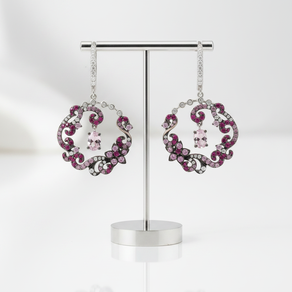 Round Flower Drop Earrings-Black Diamonds New York