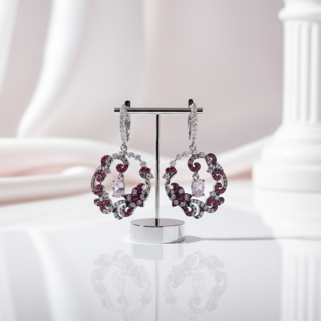 Round Flower Drop Earrings-Black Diamonds New York