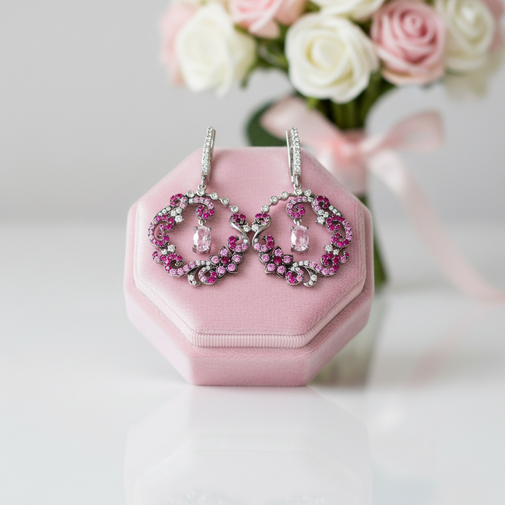 Round Flower Drop Earrings-Black Diamonds New York
