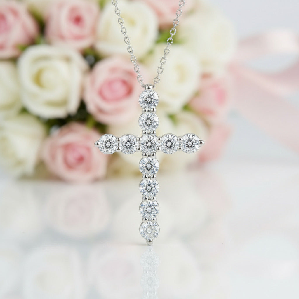 Round Full Diamond Cross Pendant Necklace-Black Diamonds New York