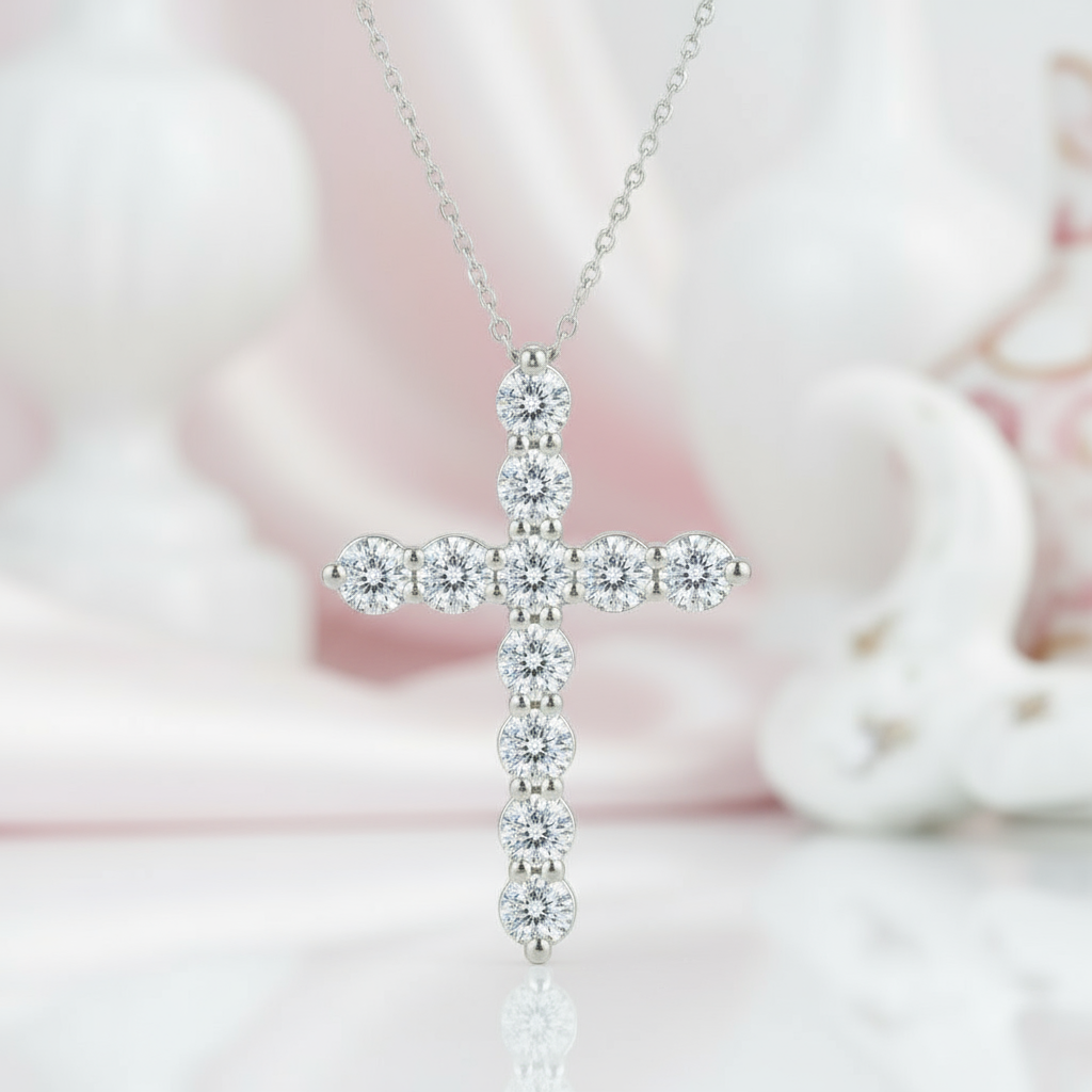 Round Full Diamond Cross Pendant Necklace-Black Diamonds New York